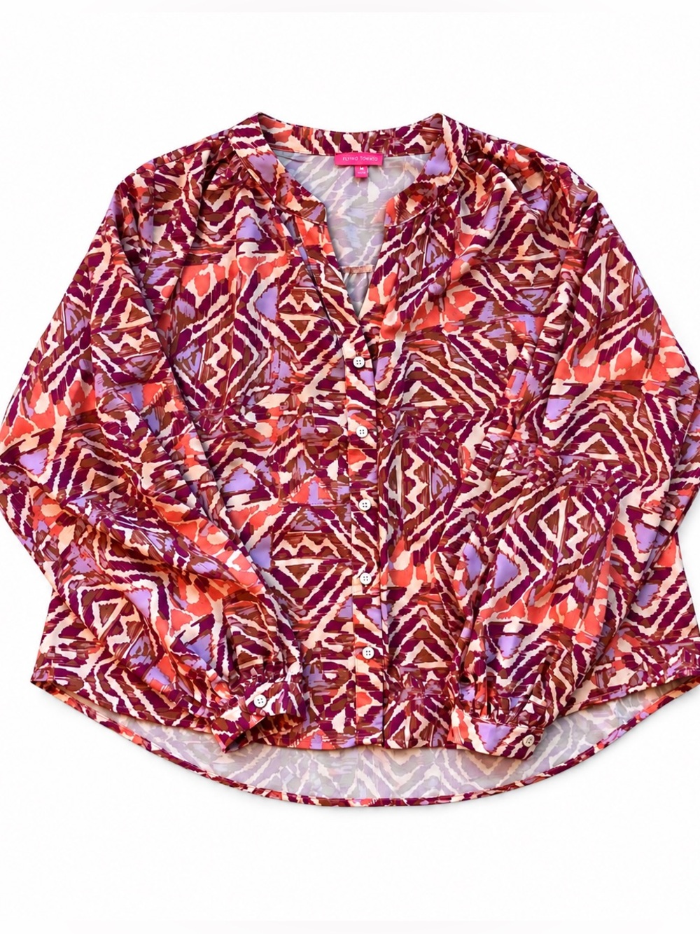 Flying Tomato Women’s Medium Abstract Geometric Print Button-Down Blouse Fall